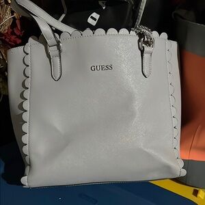 GUESS White Scalloped Tote Bag